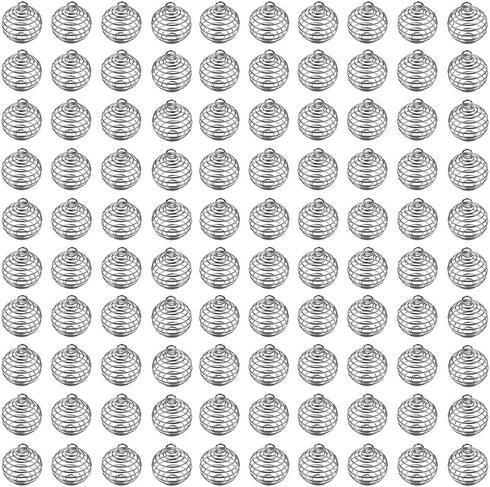 JIALEEY Spiral Bead Cages Pendants, 100 PCs 25x30mm Silver Plated Stone Holder Necklace Cage Pendants Findings for Jewelry Making and Crafting...
