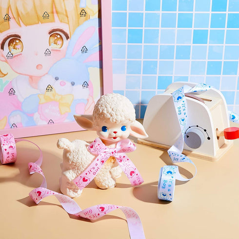 2 Rolls/ 20 Yards Elephant Satin Ribbon Baby Shower Theme Satin Ribbon Birthday Theme Gender Reveal Wrapping Ribbons for DIY Hair Bows Wreath Baby...