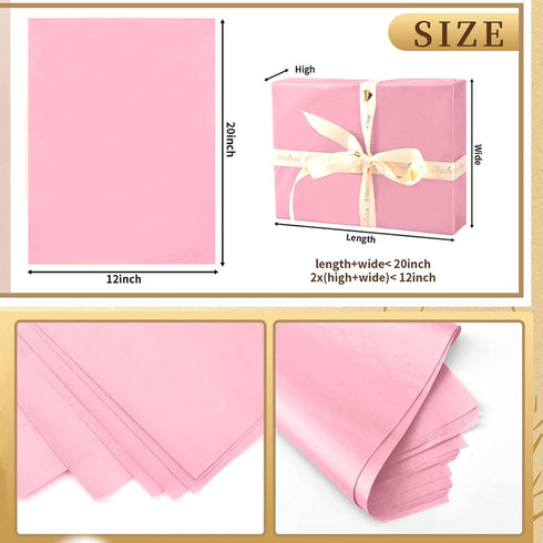 50 Sheets Pink Tissue Paper for Gift Bags - 14 x 20 Inches Recyclable Pink Wrapping Paper for Weddings Birthday DIY Project Christmas Gift Wrappin...