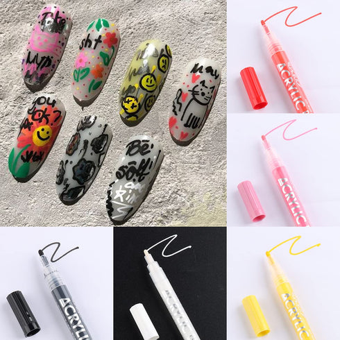 Nail Art Graffiti Pen Set 12Pcs Waterproof Drawing Marker Pen For Nails Neon Enamels Black White Quick Dry Nail Art Painting Pen DIY Abstract Line...