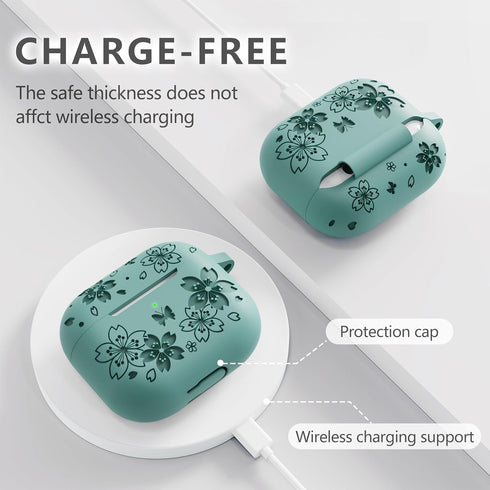 for Airpods 3rd Generation Case - Silicone Case Compatible with Airpods Case 3rd Generation - Butterfly Flowers Engraved Design for Airpods 3rd Ge...