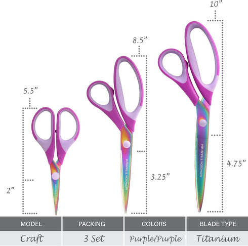 JubileeYarn Titanium Softgrip Scissors Set for Sewing, Arts, Crafts, Office - 1 Set of 3 - Purple...