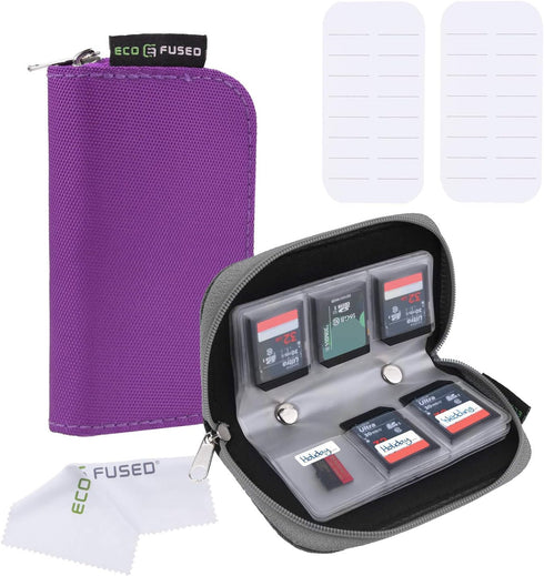 Eco-Fused Memory Card Case - Fits up to 22x SD, SDHC, Micro SD, Mini SD and 4X CF - Holder with 22 Slots (Purple & Grey / 22 Slots - 2 Pack)...