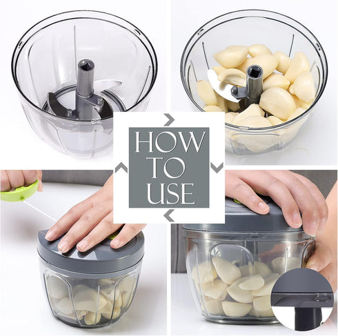 Ourokhome Manual Food Processor Vegetable Chopper, Portable Hand Pull String Garlic Mincer Onion Cutter for Veggies, Ginger, Fruits, Nuts, Herbs, ...