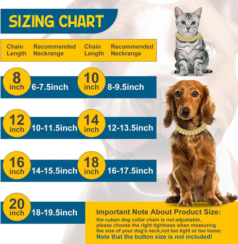 Dog Chain Collar Diamond Link Dog Collar Walking Dog Necklace Metal Cat Chain with Secure Buckle Pet Crystal Collar for Small Medium Large Dogs Ca...