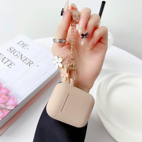 Cute Milk Tea Case for Airpods 2nd/1st Generation Cover for Girl Women with Pom pom Flower Keychain & Cleaner Kit, Soft Silicone Airpods iPod 2nd/...