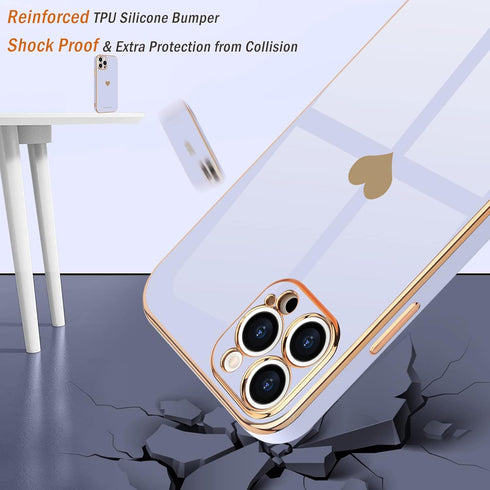 Teageo for iPhone 14 Pro Case for Women Girl Cute Love Heart Luxury Plating Soft Bling Back Cover Raised Full Camera Protection Bumper Silicone Sh...