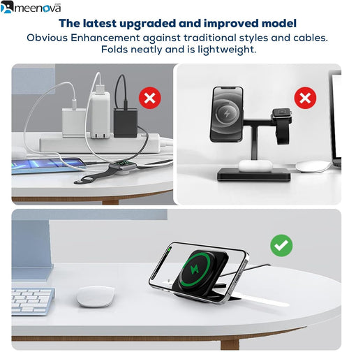 Foldable 3 in 1 Wireless Charger Compatible with MagSafe, Apple iPhone 15 14 13 12, Watch, AirPods, Lightweight Portable,Strong Magnetic Attractio...