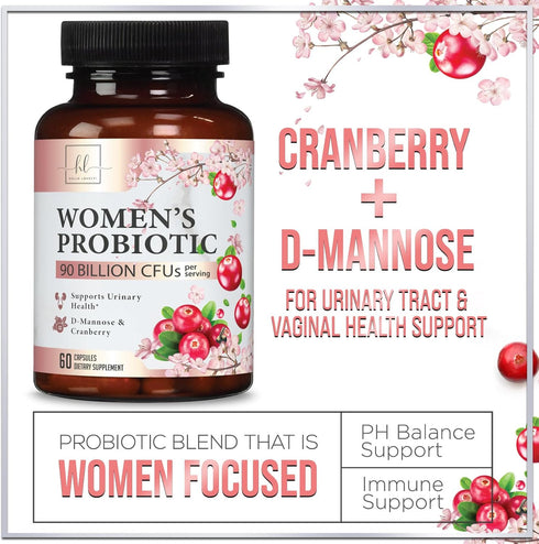 Probiotics for Women with Prebiotics, 90 Billion CFU & 16 Diverse Strains, Cranberry & D-Mannose, Extra Strength Womens Probiotic for Digestive, V...