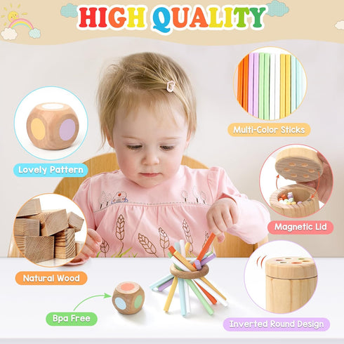 Montessori Toys for Toddlers 1-3,Fine Motor Skills Toys for Toddlers 1-3,Educational Toys for Baby 3-12 Months,Wooden Kids Sensory Sticks Suitable...