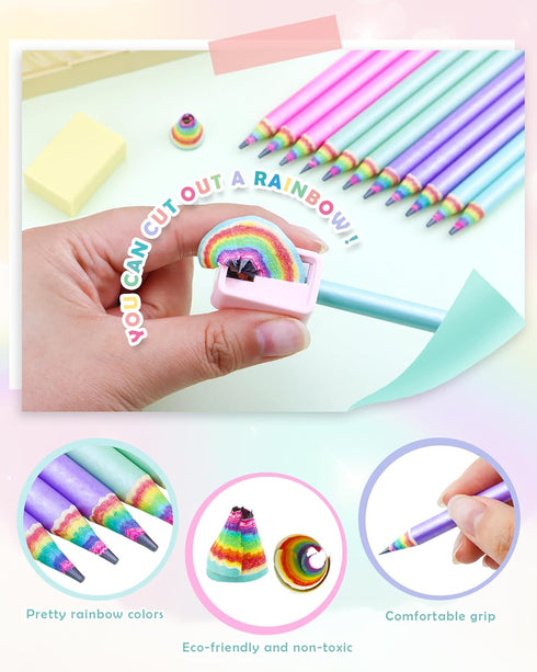 12PCS Rainbow Colored Pre-sharpened pencils HB #2, Eco-friendly and Plastic Free Recycled Paper Cute Fun Pencils for School Office Drawing and Wri...
