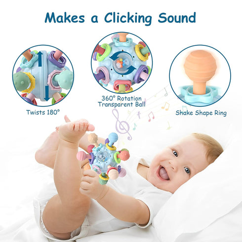 Baby Teething Toys - Infant Sensory Chew Rattles Toys - Newborn Montessori Learning Developmental Toy - Teethers for Babies 0 3 6 9 12 18 Months -...