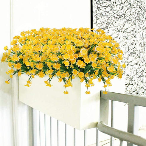 Artificial Daisies Flowers Outdoor UV Resistant 4 Bundles Fake Foliage Greenery Faux Plants Shrubs Plastic Bushes for Window Box Hanging Planter F...