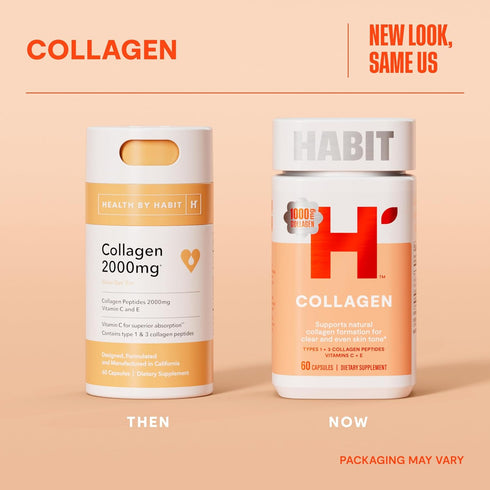 HABIT Collagen Supplement (60 Capsules) - New Look, 2000mg Collagen Peptides, Vitamin C & Vitamin E, Skin Health, Antioxidants, Non-GMO, Gluten Fr...