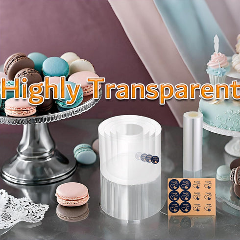 Cake Collars 8 x 394inch Acetate Rolls Clear Cake Strips Transparent Mousse Cake Collar Acetate Sheet for Baking, Surrounding Edge Decorating + Bo...