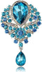 Women's Crystal Silver-Tone Bouquet Flower Teardrop Large Gorgeous Bouquet Brooch Pin (light blue)...