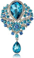 Women's Crystal Silver-Tone Bouquet Flower Teardrop Large Gorgeous Bouquet Brooch Pin (light blue)...
