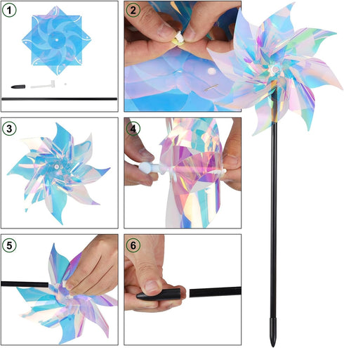 Hausse 10 Pack Reflective Pinwheels Wind Spinner, Extra Sparkly Pinwheel with Stakes, Bird Repellent Blinder Devices Deterrent to Scare Birds Away...