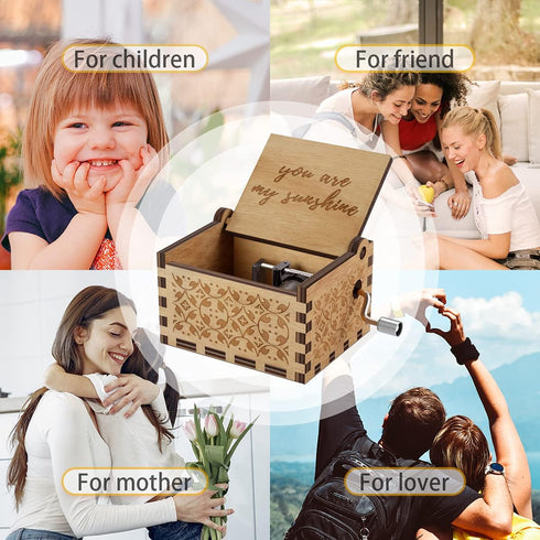 You are My Sunshine Wood Music Boxes,Laser Engraved Vintage Wooden Sunshine Musical Box Gifts for Girlfriend,Boyfriend,Family Friends,On Birthday,...