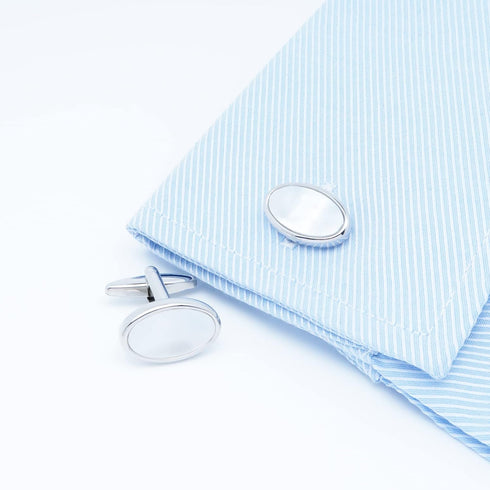 Oval White Mother of Pearl Cufflinks in Gift Box Cuff Links for Formal Business Wedding Anniversary Dress...