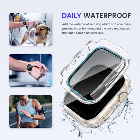 Goton 2 in 1 Privacy Waterproof Apple Watch Case for Series 9 8 7 Screen Protector 45mm, Front Anti Spy Tempered Glass Face Cover + Back Bumper fo...