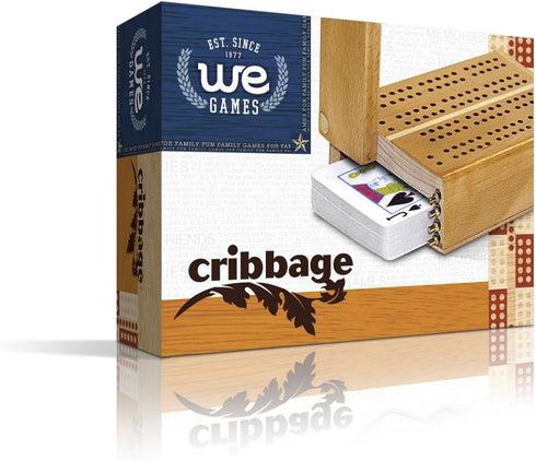 WE Games Wooden Travel Cribbage Board Set, Travel Crib Board with Swivel Top Opening and for Card Storage, 2 Track Cribbage Board Game Set with Ca...