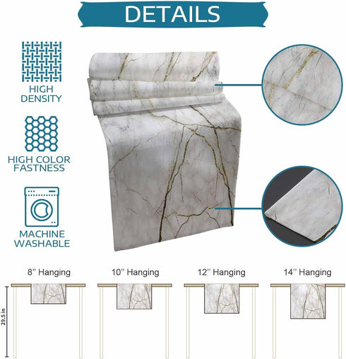 Marble Table Runner-Cotton linen-Long 72 inche White Gray Gold Dresser Scarves,Texture Tablerunner for Kitchen Coffee/Dining/Sofa/End Table Bedroo...