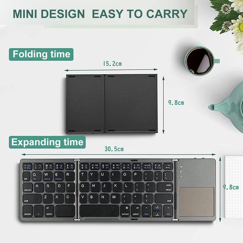 ROCK&ROWN Foldable Bluetooth Keyboard, Pocket Size Portable Wireless Keyboard with Touchpad for Mac OS,Android, Windows, Linux, PC, Tablet, with R...