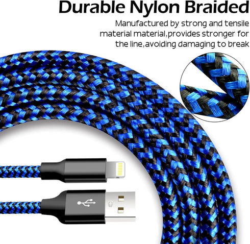 cugunu iPhone Charger, 5 Pack 3/3/6/6/10FT Apple MFi Certified USB Lightning Cable Nylon Braided Fast Charging Cord Compatible for iPhone 14/13/12...