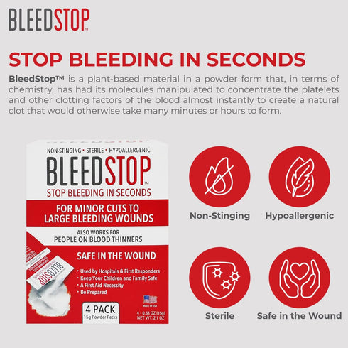 BleedStop™ First Aid Powder for Blood Clotting, Trauma Kit, Blood Thinner Patients, Camping Safety, and Survival Equipment for Moderate to Severe ...
