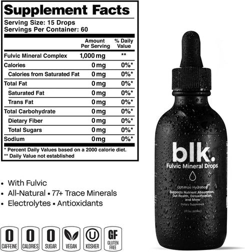 blk. PH 8+ Natural Mineral Alkaline Water Drops Electrolyte Infused with Fulvic and Amino Acids, Zero Sugar, 2oz....