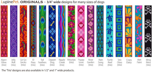 Lupine Large Dog Collar 3/4" wide Petunias design Adjusts from 15" to 25"...
