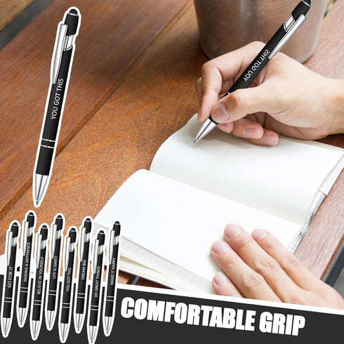 8 Pcs Blue Ink Inspirational Pens for Women Quotes Pen Metal Ballpoint Pen with Stylus tips for Office Gift (Black)...