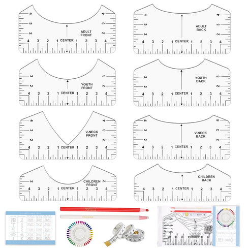 12Pcs Tshirt Ruler Guide for Vinyl Alignment, T Shirt Rulers to Center Designs, Fit for Heat Press, Children Youth Adult, Front and Back Measureme...