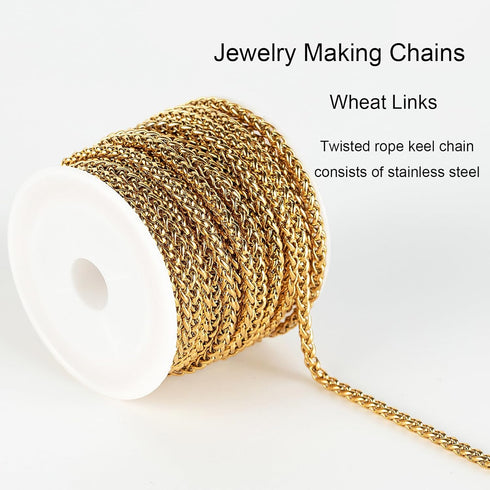 Jabogrii 16.4 Feet Stainless Steel Wheat Chain Bulk Gold Plated Chain for Jewelry Making DIY Jewelry Supplies for Women Necklace Bracelet…...