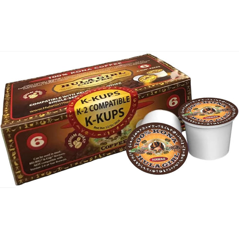 Hula Girl 100% Kona Coffee, Single Serve for Keurig K-Cup Brewers, Medium Roast, Works in the New K2...