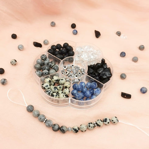 180pcs Stone Beads Jewelry Making Kit, Natural Gemstone Healing Round & Chip Beads with Tibetan Silver Spacer Beads for Bracelet kit...
