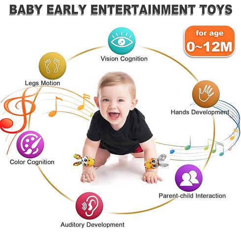 Adpartner Baby Rattles Toys for 0-12 Months Babies, 8PCS Infant Wrist Rattles Foot Finder Socks Set, Newborn Hand & Foot Rattle Toys Soft Baby Toy...