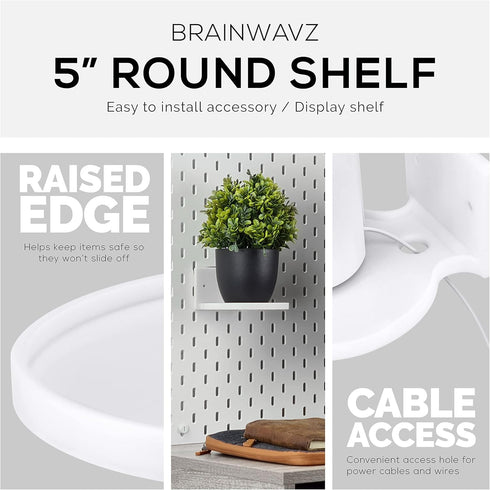BRAINWAVZ 5” Round Floating Shelf Mount for Security Cameras Baby Monitors Speakers Plants Toys & More Universal Holder Stick-On Or Screw Mount, E...