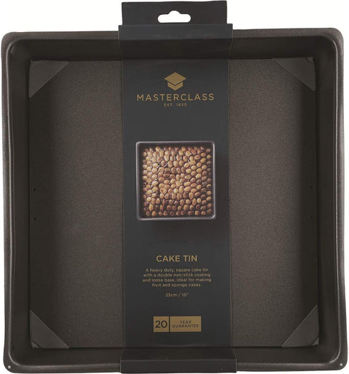 MasterClass 25 cm Deep Cake Tin with PFOA Non Stick and Loose Bottom, 1 mm Carbon Steel, 10 Inch Square Pan...
