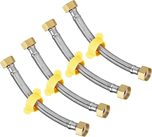 Faucet Supply Hose Connector (200mm/8") 4Pcs, 304 Stainless Steel G1/2 Female to G1/2 Female Water Supply Hose Brass Nut - for Kitchen Bathroom...
