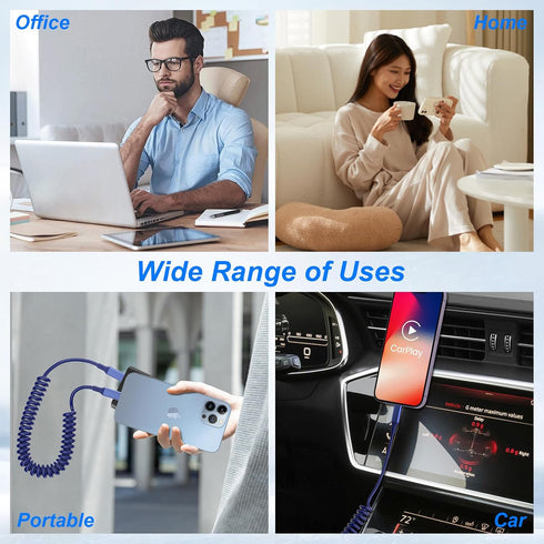 Coiled USB-C to Lightning Charging Cable for CarPlay - Apple MFi Certified, Fast Charging, Sync Data, for iPhone 14 13 12 11 X XS Pro, Pro Max, Pl...