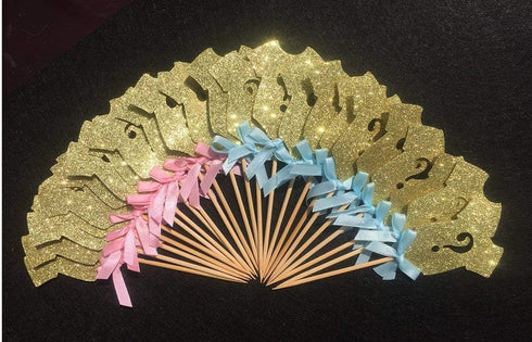 ALISSAR 30-pack Glitter Gender Reveal Cupcake Toppers, Gender Reveal Baby Shower Boy or Girl Party Decoration Supplies...