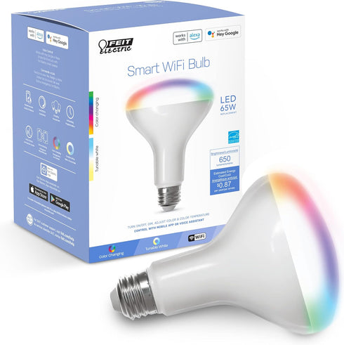 Feit Electric BR30 Smart Flood Light Bulb,2.4GHz WiFi Color Changing and Dimmable, No Hub, Works with Alexa or Google Assistant, BR30/RGBW/CA/AG, ...