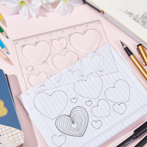 PH PandaHall 2pcs 9 in 1 Heart Inlay Template Router Stencils Template Acrylic Templates Drawing Scale Ruler Drawing Tool Measuring Tool for Schoo...