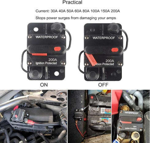 200 Amp Circuit Breaker Manual Reset 30-250A for Car Truck Rv ATV Marine Trolling Motors Boat Vehicles,12V-48V DC (200A)...