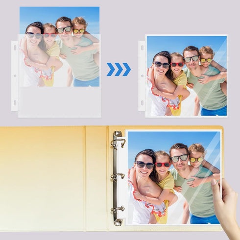 100 Pack 12" x 12" Photo Album Pages for 3 Ring Binder, Scrapbook Page Protectors, Craft Paper Protective Sleeves Photo Vinyl Storage Pockets Orga...