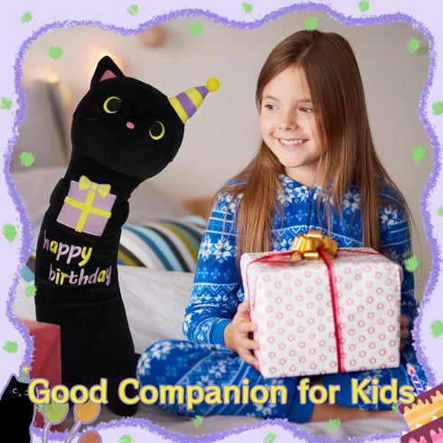 Long Cat Plush Pillow, 24inch Cute Birthday Plush Black Cat Plush, Birthday Stuffed Animal,Long Cat Plushie Soft Cat Hugging Pillow for Kids, Boys...