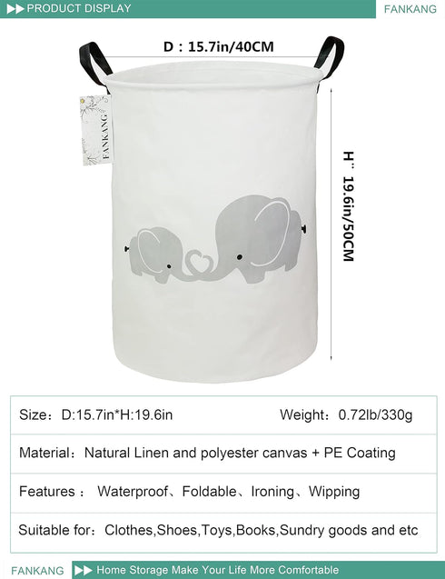 FANKANG Storage Basket, Nursery Hamper Canvas Laundry Basket Foldable with Waterproof PE Coating Large Storage Baskets for Kids Boys and Girls, Of...