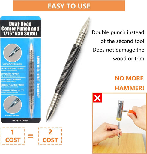 1/16?Dual Head Nail Setter and 3/16?Center Punch, 3500 PSI Striking Force Counter Punch Spring Nail Set...
